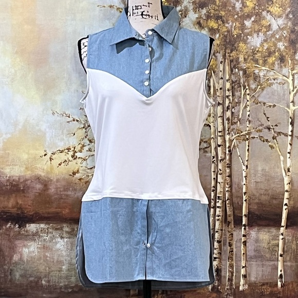 SKINNY SHIRT Tops - ‼️2 FOR $16‼️ NWOT SKINNY SHIRT with denim top has white stretch middle fabric